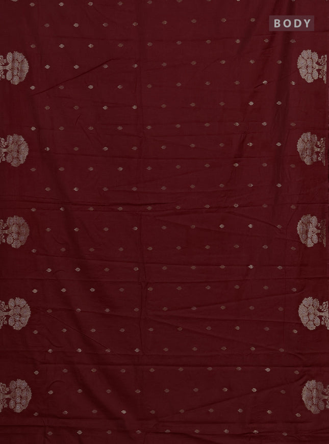 Semi chanderi saree maroon with allover zari woven buttas and zari woven border
