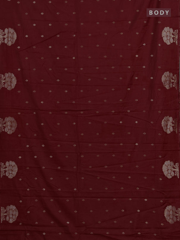 Semi chanderi saree maroon with allover zari woven buttas and zari woven border