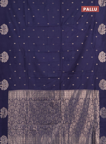 Semi chanderi saree navy blue with allover zari woven buttas and zari woven border