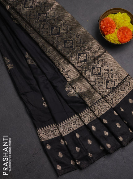 Semi chanderi saree black with allover zari woven buttas and zari woven border