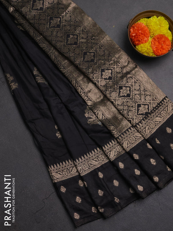 Semi chanderi saree black with allover zari woven buttas and zari woven border