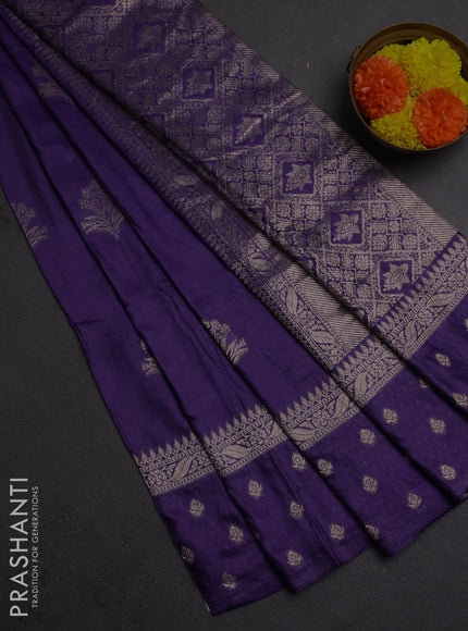Semi chanderi saree violet with allover zari woven buttas and zari woven border
