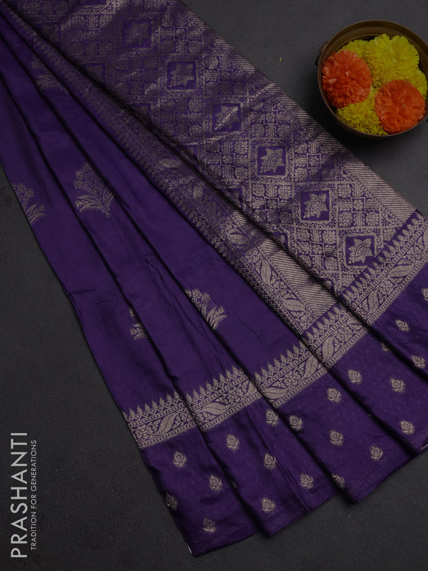 Semi chanderi saree violet with allover zari woven buttas and zari woven border