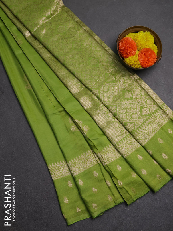 Semi chanderi saree light green with allover zari woven buttas and zari woven border