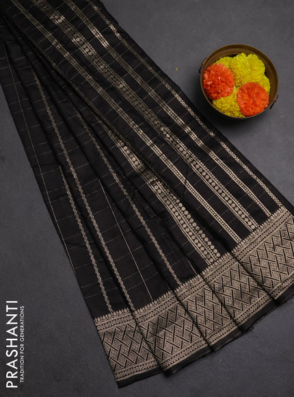 Semi chanderi saree black with allover zari checked pattern and zari woven border