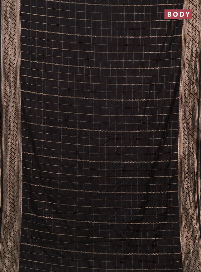 Semi chanderi saree black with allover zari checked pattern and zari woven border