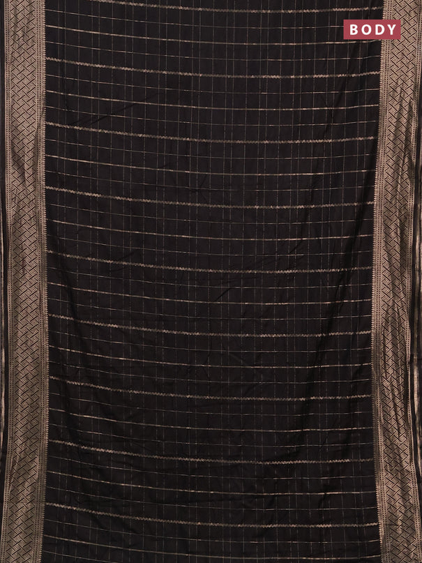 Semi chanderi saree black with allover zari checked pattern and zari woven border