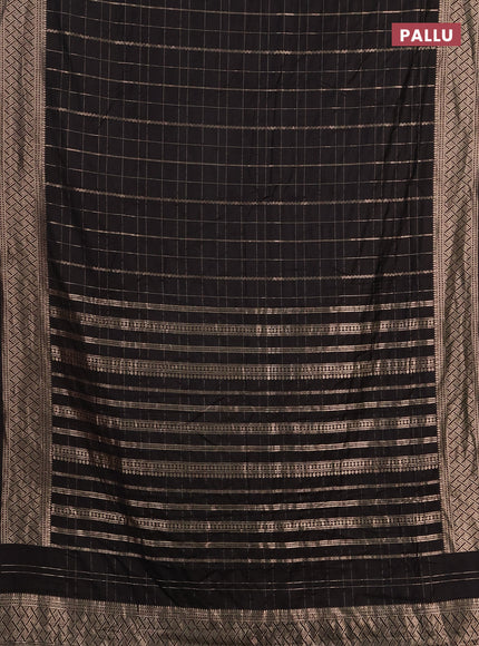 Semi chanderi saree black with allover zari checked pattern and zari woven border