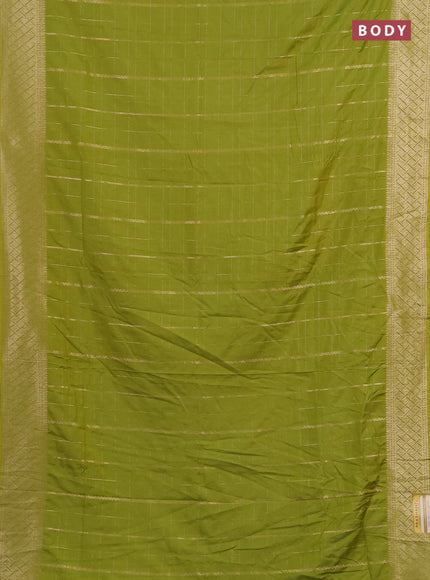 Semi chanderi saree light green with allover zari checked pattern and zari woven border