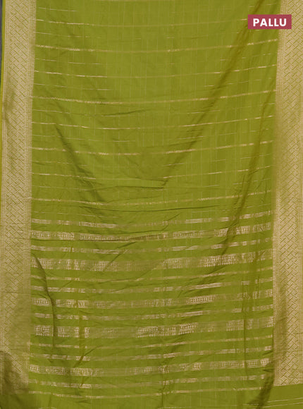 Semi chanderi saree light green with allover zari checked pattern and zari woven border
