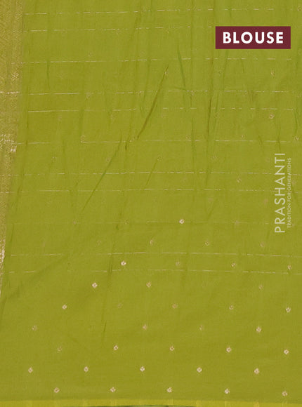 Semi chanderi saree light green with allover zari checked pattern and zari woven border