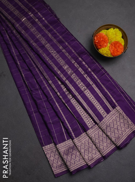 Semi chanderi saree purple with allover zari checked pattern and zari woven border