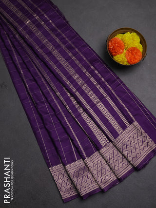 Semi chanderi saree purple with allover zari checked pattern and zari woven border