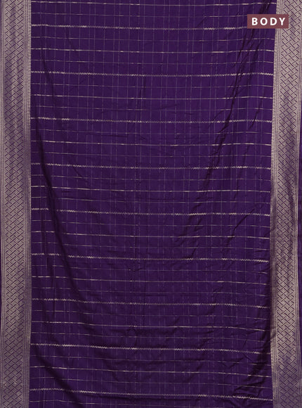 Semi chanderi saree purple with allover zari checked pattern and zari woven border
