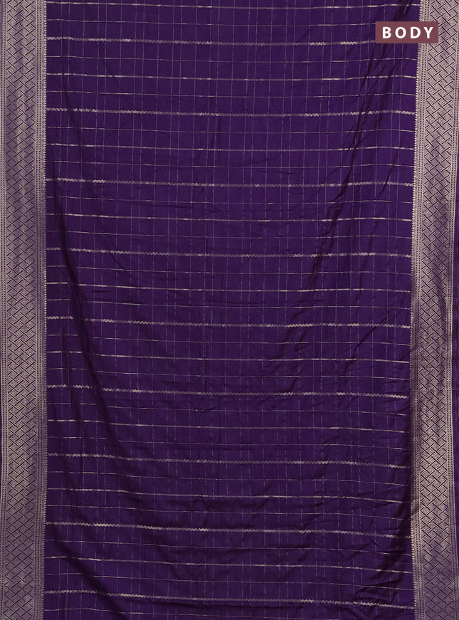 Semi chanderi saree purple with allover zari checked pattern and zari woven border