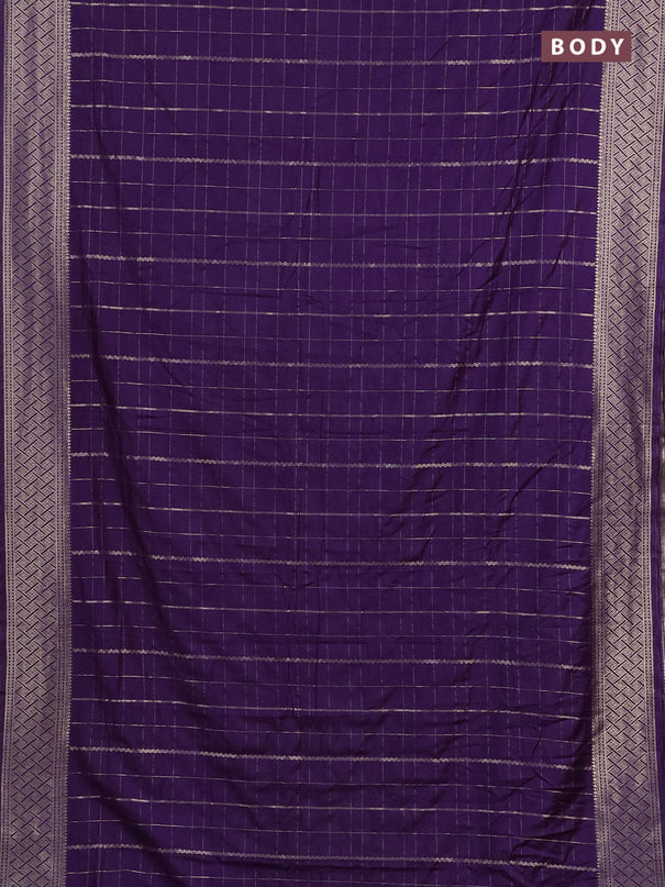 Semi chanderi saree purple with allover zari checked pattern and zari woven border