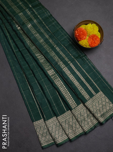 Semi chanderi saree green with allover zari checked pattern and zari woven border