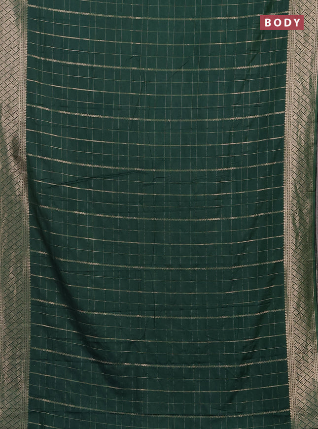 Semi chanderi saree green with allover zari checked pattern and zari woven border