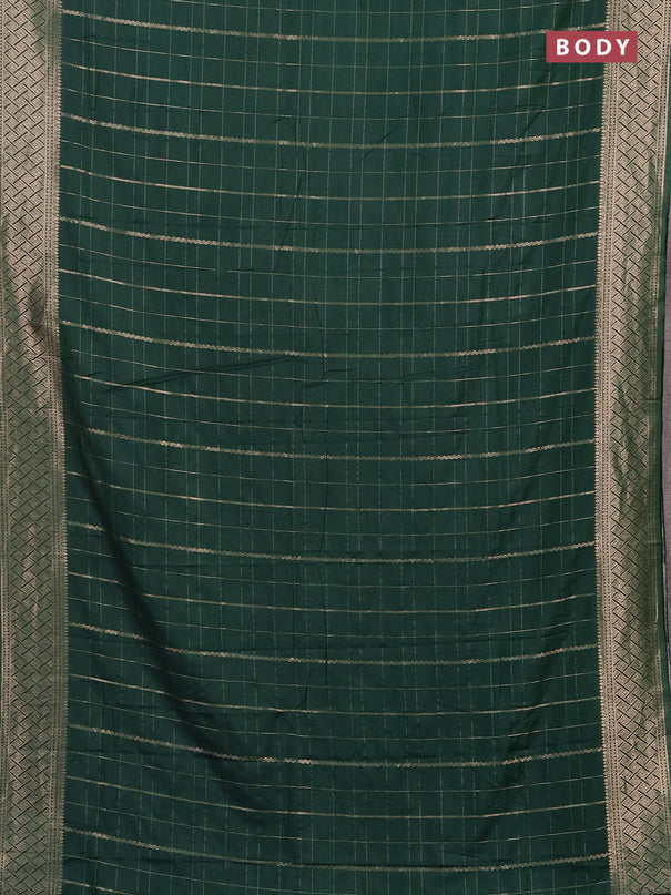 Semi chanderi saree green with allover zari checked pattern and zari woven border