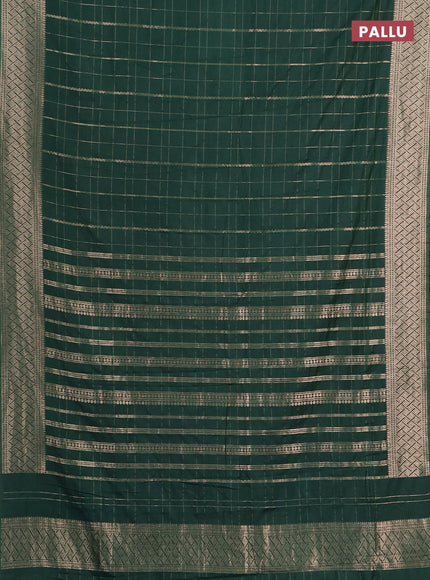 Semi chanderi saree green with allover zari checked pattern and zari woven border