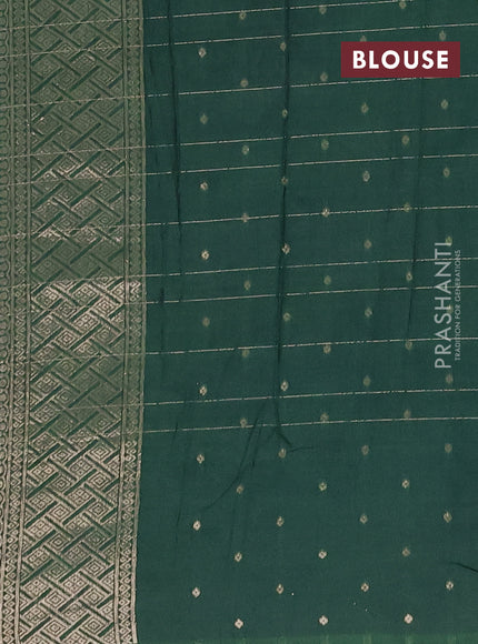 Semi chanderi saree green with allover zari checked pattern and zari woven border