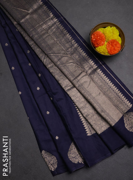 Semi chanderi saree navy blue with allover zari woven buttas and zari woven butta border