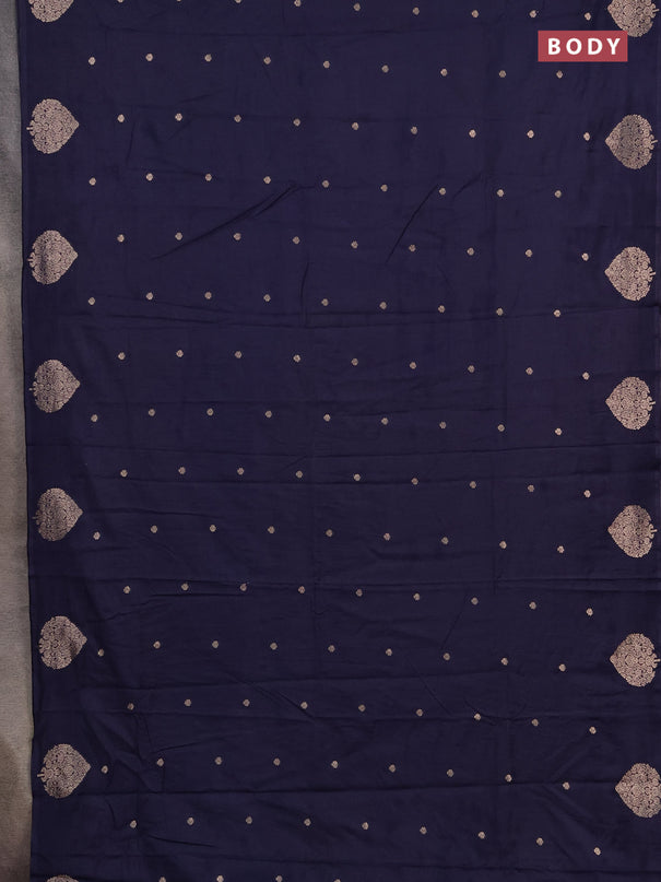 Semi chanderi saree navy blue with allover zari woven buttas and zari woven butta border