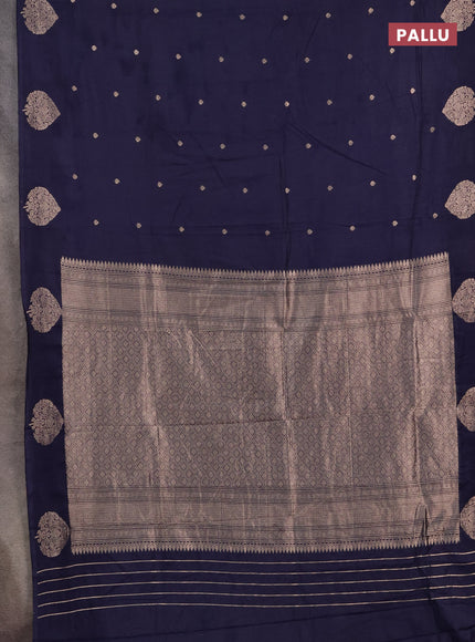Semi chanderi saree navy blue with allover zari woven buttas and zari woven butta border