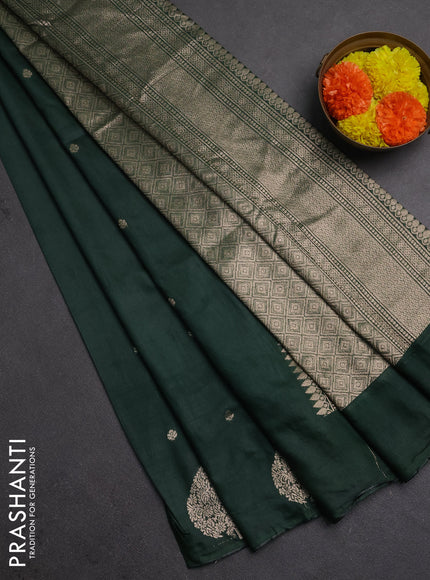 Semi chanderi saree green with allover zari woven buttas and zari woven butta border
