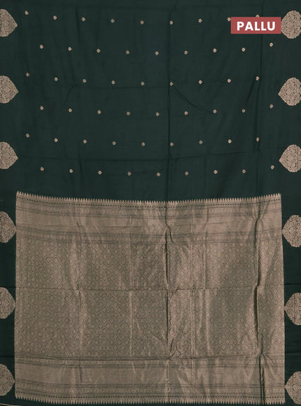 Semi chanderi saree green with allover zari woven buttas and zari woven butta border