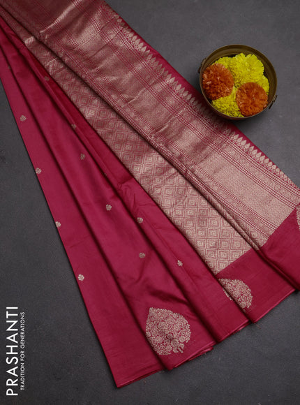 Semi chanderi saree tomato pink with allover zari woven buttas and zari woven butta border