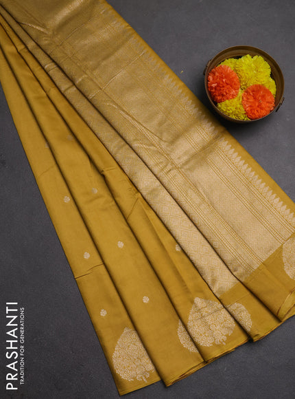 Semi chanderi saree mustard yellow with allover zari woven buttas and zari woven butta border
