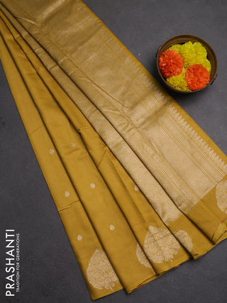 Semi chanderi saree mustard yellow with allover zari woven buttas and zari woven butta border