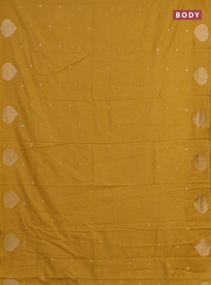 Semi chanderi saree mustard yellow with allover zari woven buttas and zari woven butta border