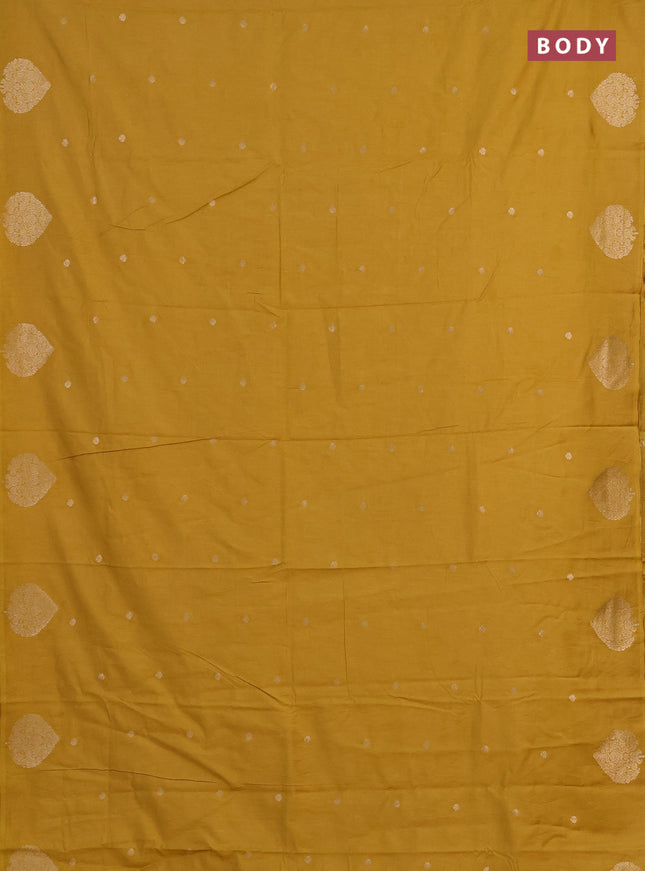 Semi chanderi saree mustard yellow with allover zari woven buttas and zari woven butta border
