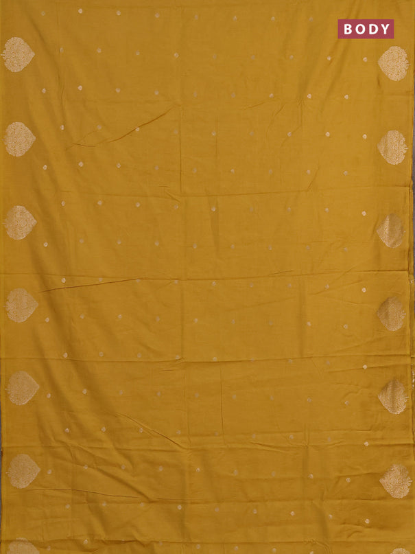 Semi chanderi saree mustard yellow with allover zari woven buttas and zari woven butta border