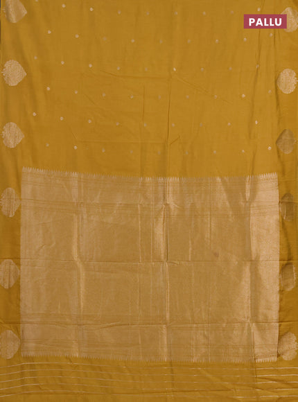Semi chanderi saree mustard yellow with allover zari woven buttas and zari woven butta border