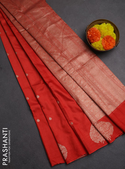 Semi chanderi saree red with allover zari woven buttas and zari woven butta border