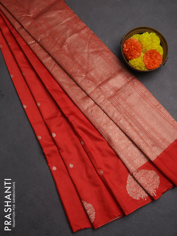 Semi chanderi saree red with allover zari woven buttas and zari woven butta border