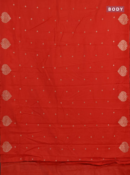 Semi chanderi saree red with allover zari woven buttas and zari woven butta border