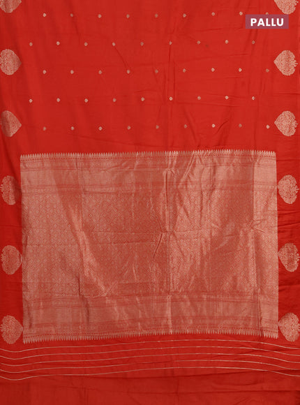 Semi chanderi saree red with allover zari woven buttas and zari woven butta border