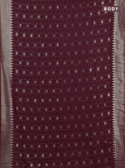 Semi chanderi saree deep wine shade with allover zari checks & buttas and zari woven border
