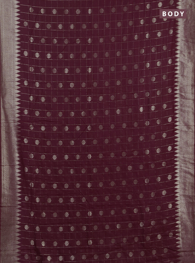 Semi chanderi saree deep wine shade with allover zari checks & buttas and zari woven border
