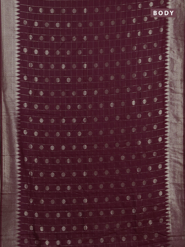 Semi chanderi saree deep wine shade with allover zari checks & buttas and zari woven border