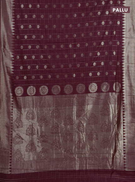 Semi chanderi saree deep wine shade with allover zari checks & buttas and zari woven border
