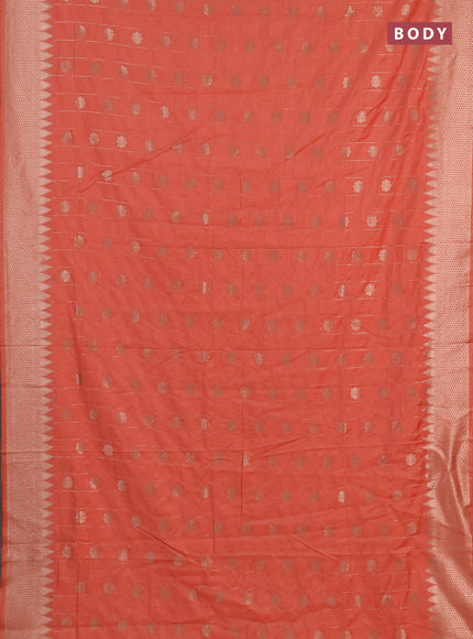 Semi chanderi saree orange with allover zari checks & buttas and zari woven border