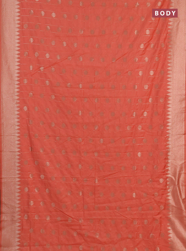 Semi chanderi saree orange with allover zari checks & buttas and zari woven border