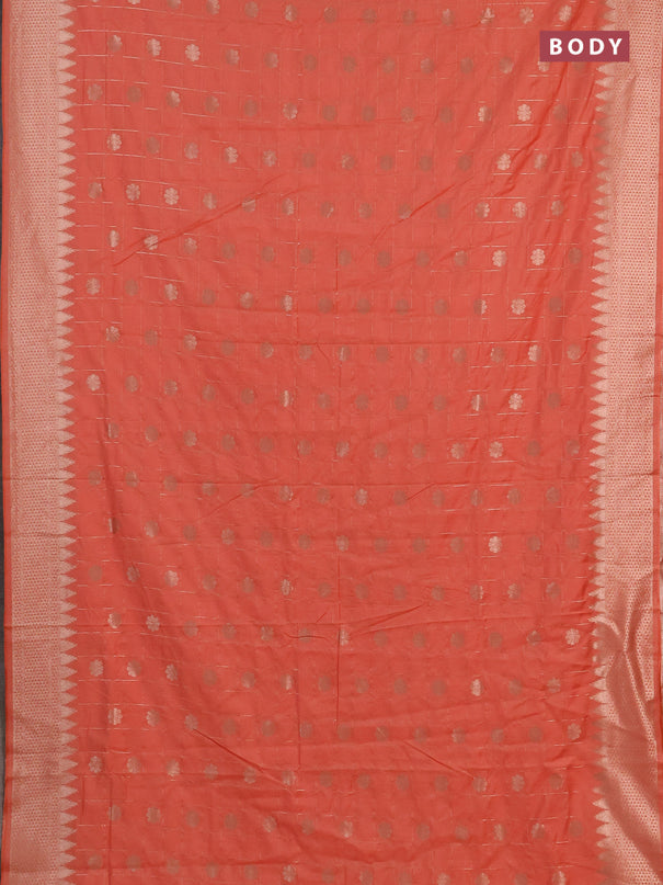 Semi chanderi saree orange with allover zari checks & buttas and zari woven border