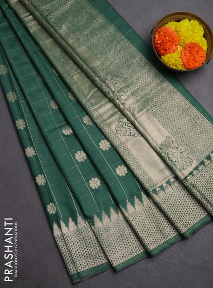 Semi chanderi saree green shade with allover zari checks & buttas and zari woven border