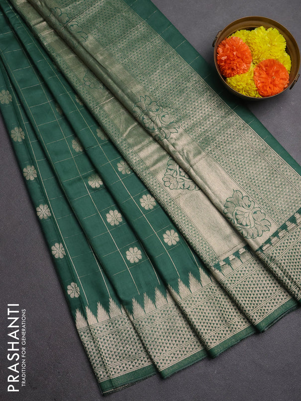 Semi chanderi saree green shade with allover zari checks & buttas and zari woven border